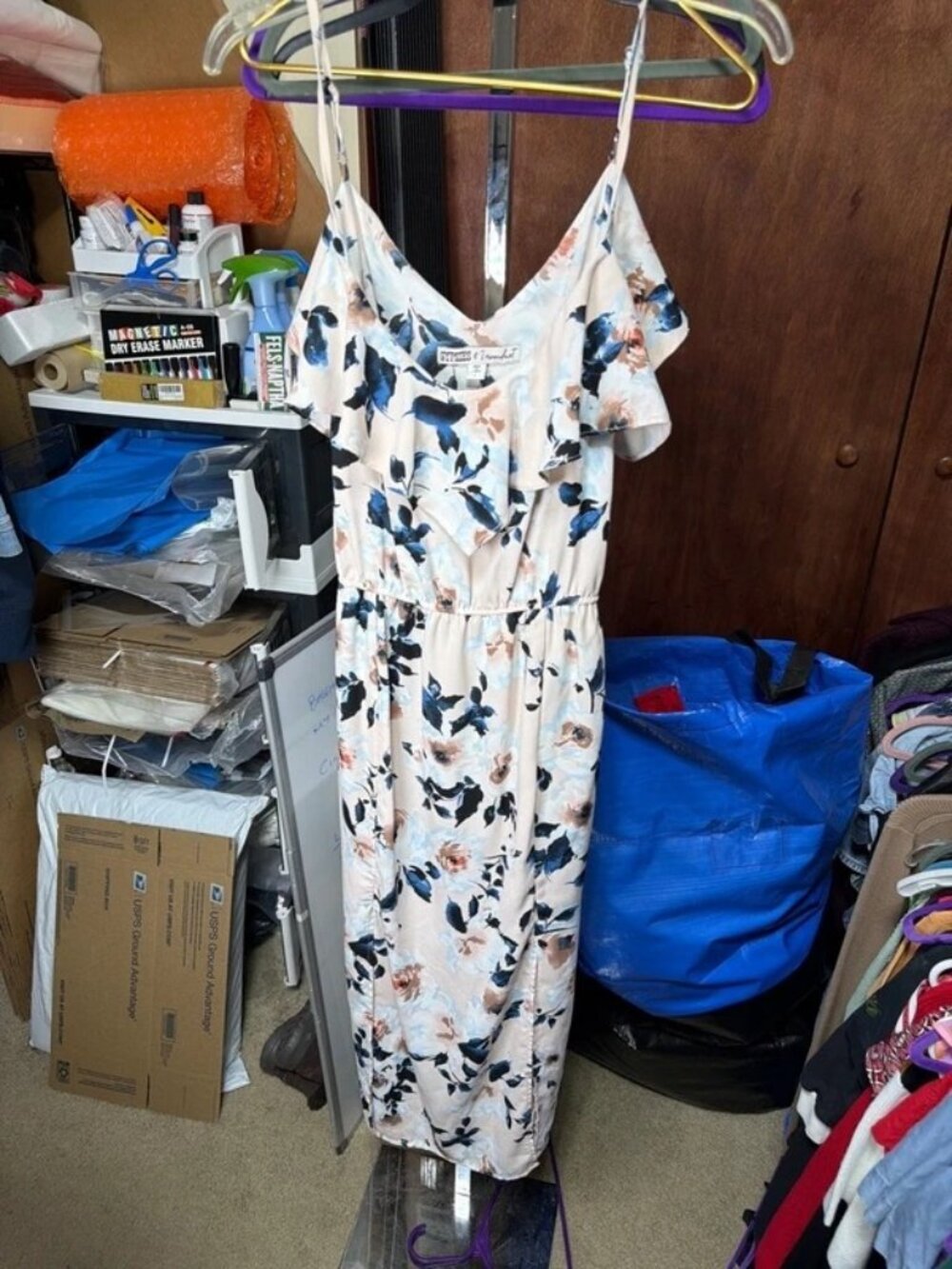 Gypsies & Moondust Floral Maxi Dress Blush Blue Women's Large US 12-14 - Picture 2 of 7